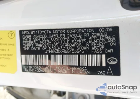 2005 Lexus Es 330 z USA, uszkodzony, nr VIN JTHBA30G455103645